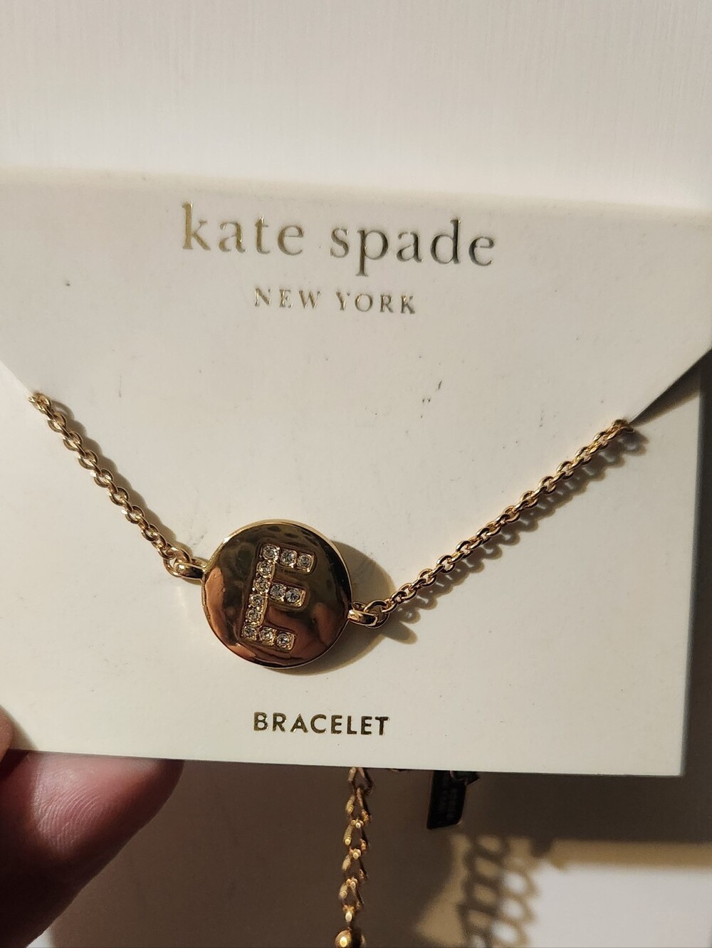 kate spade Gold Initial 'E' Crystal Disc Bracelet